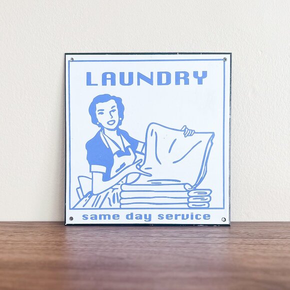 Vintage Metal Laundry Sign | Same Day Service Retro Wall Decor - Picture 1 of 4